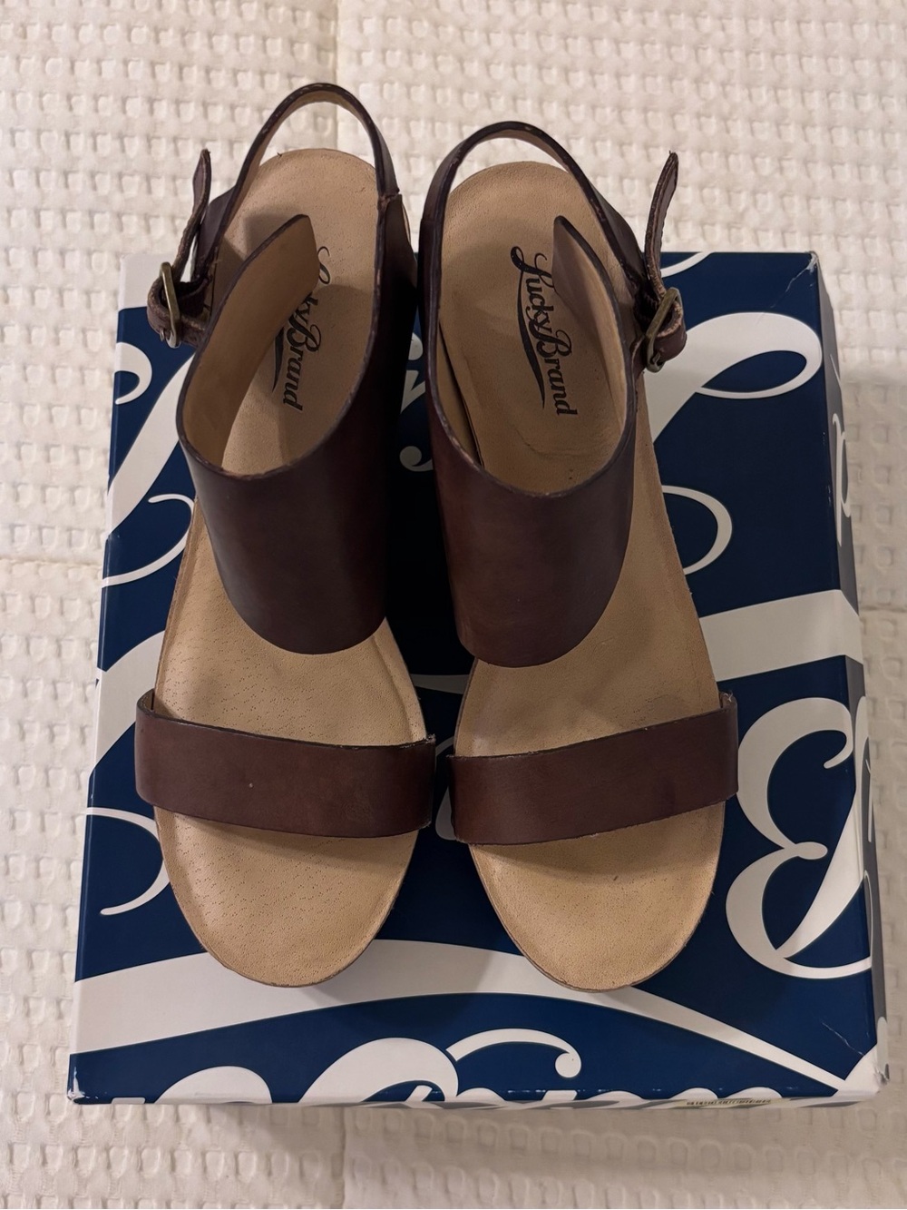Lucky Brand Brown Leather Slingback Sandals – Size 6.5 – Cushioned Footbed